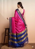 Pink Blue Soft Cotton Silk Rose Sky Serenity Saree For Women