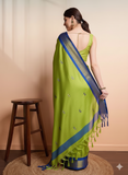 Lime Green Blue Soft Cotton Silk Citrus Ocean Aura Saree For Women