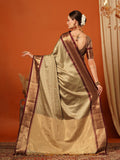 Beige & Maroon Soft Cotton Silk Royal Mirage Saree For Women
