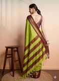 Lime Green Brown Soft Cotton Silk Earth Harmony Saree For Women