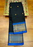Black And Blue Soft Cotton Silk Mid Night Harmony Saree For Women