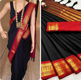 Black Red Soft Cotton Silk Velvet Scarlet Touch Saree For Women
