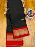 Black Red Soft Cotton Silk Midnight Crimson Saree For Women