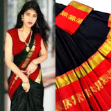 Black Red Soft Cotton Silk Midnight Scarlet Muse Saree For Women