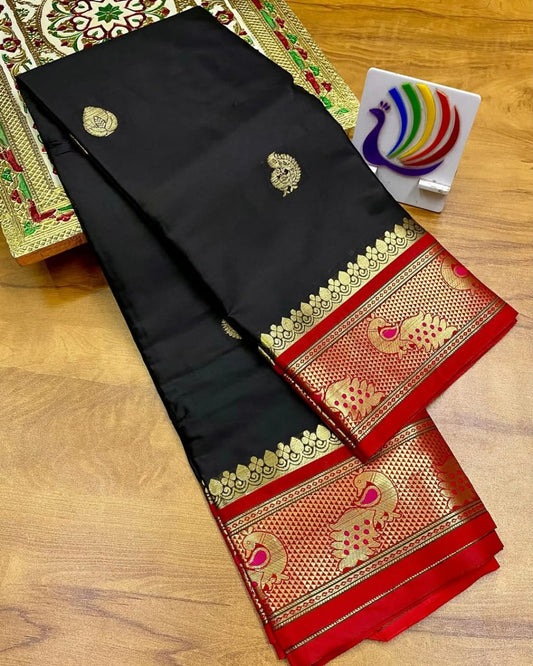 Black & Red Soft Cotton Silk Crimson Noir Fusion Saree For Women