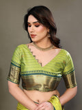 Bright Yellow & Green Soft Cotton Silk Sunlit Meadow Glow Saree For Women