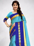 Cyan Blue Soft Cotton Silk Azure Mist Aura Saree For Women