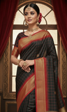 Black And Red Soft Cotton Silk Crimson Shadow Aura Saree For Women
