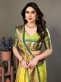 Bright Yellow & Green Soft Cotton Silk Sunlit Meadow Glow Saree For Women