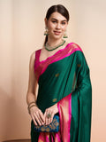 Green Pink Soft Cotton Silk Emerald Rose Touch Saree For Women