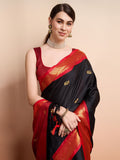 Black Red Soft Cotton Silk Midnight Crimson Saree For Women