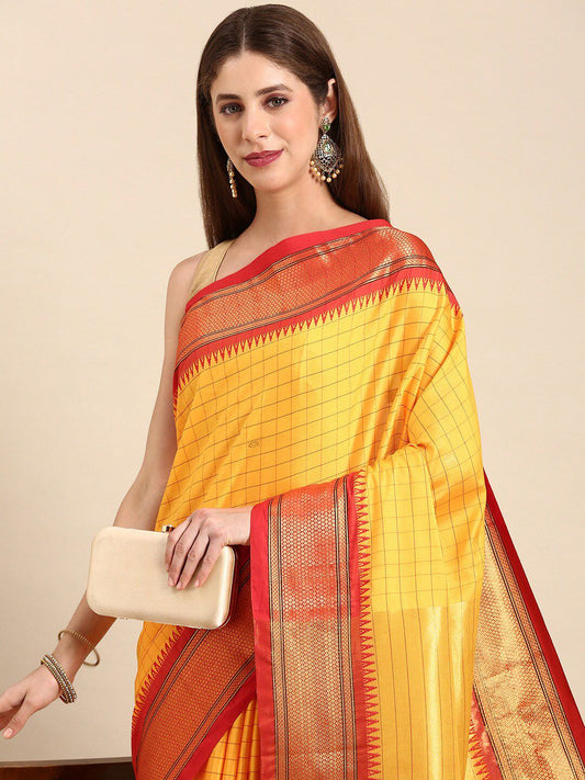 Orange Yellow Red Soft Cotton Silk Sunset Flame Radiance Saree For Women