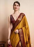 Yellow & Brown Soft Cotton Silk Amber Earth Allure Saree For Women