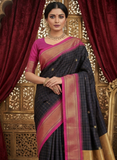 Black And Pink Soft Cotton Silk Blush Noir Elegance Saree For Women