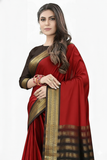 Red & Brown Soft Cotton Silk Ruby Garden Charm Saree For Women