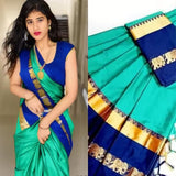 Cyan Blue Soft Cotton Silk Azure Mist Aura Saree For Women