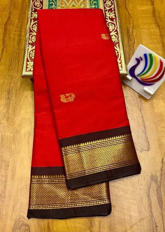 Red Brown Soft Cotton Silk Timeless Crimson Saree For Women