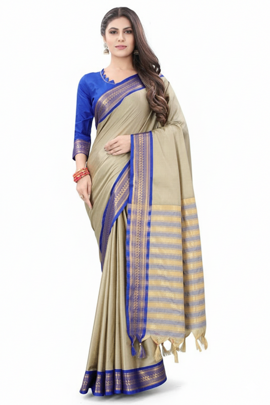 Tusar Sky Blue Soft Cotton Silk Reflection Saree For Women