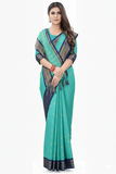 Cyan Blue Soft Cotton Silk Azure Mist Serenity Saree For Women