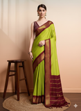 Lime Green Brown Soft Cotton Silk Earth Harmony Saree For Women