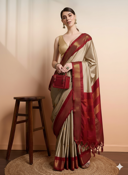 Tusar Red Soft Cotton Silk Ruby Grace Saree For Women