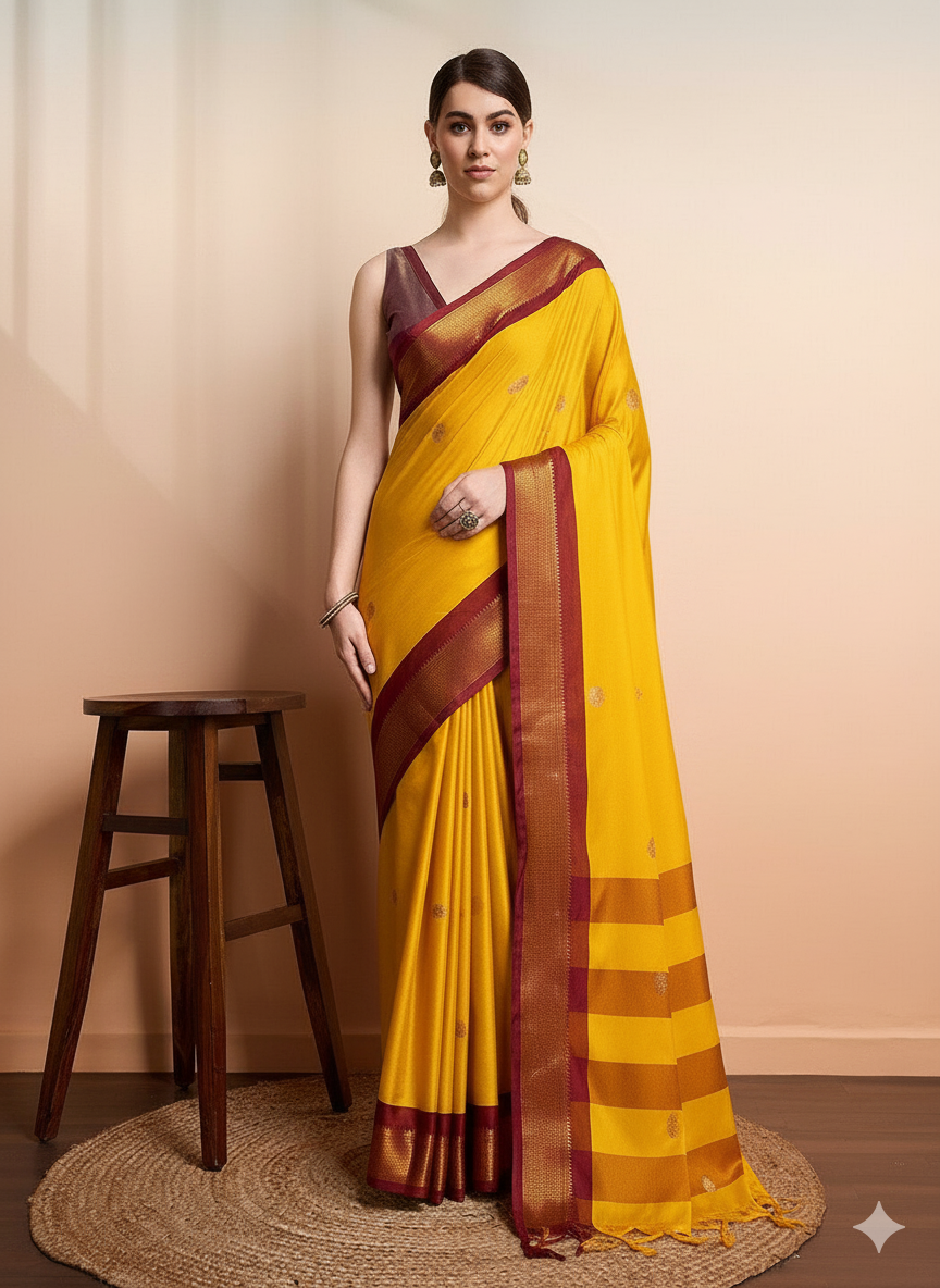 Mango Brown Soft Cotton Silk Drift Saree For Women