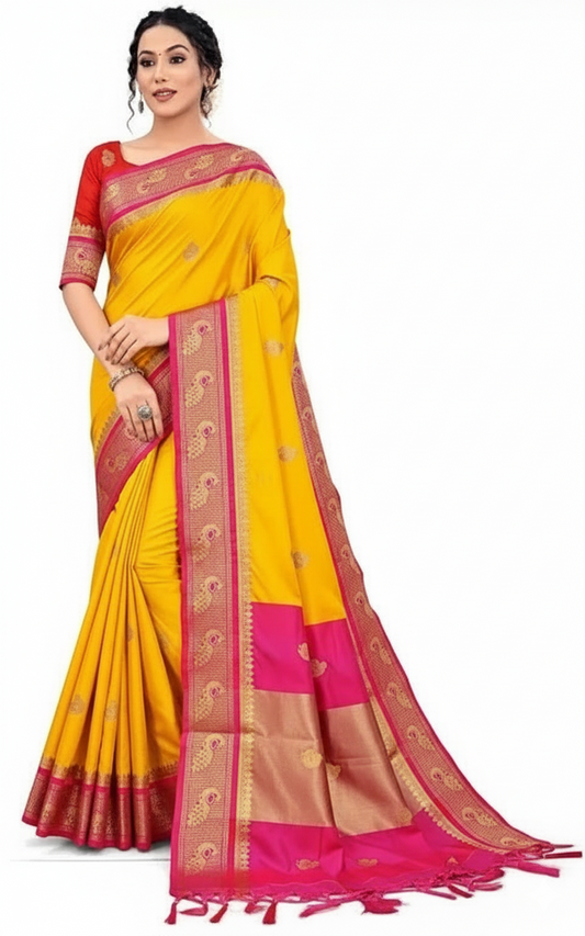 Mango Pink Soft Cotton Silk Petal Dream Saree For Women