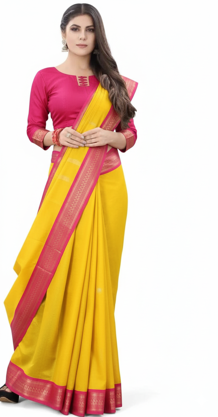 Mango Pink Soft Cotton Silk Peach Blossom Gleam Saree For Women