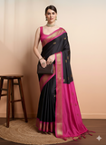 Black Pink Soft Cotton Silk Blush Noir Grace Saree For Women