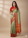 Olive Green Red Soft Cotton Silk Olive Ember Harmony Saree For Women