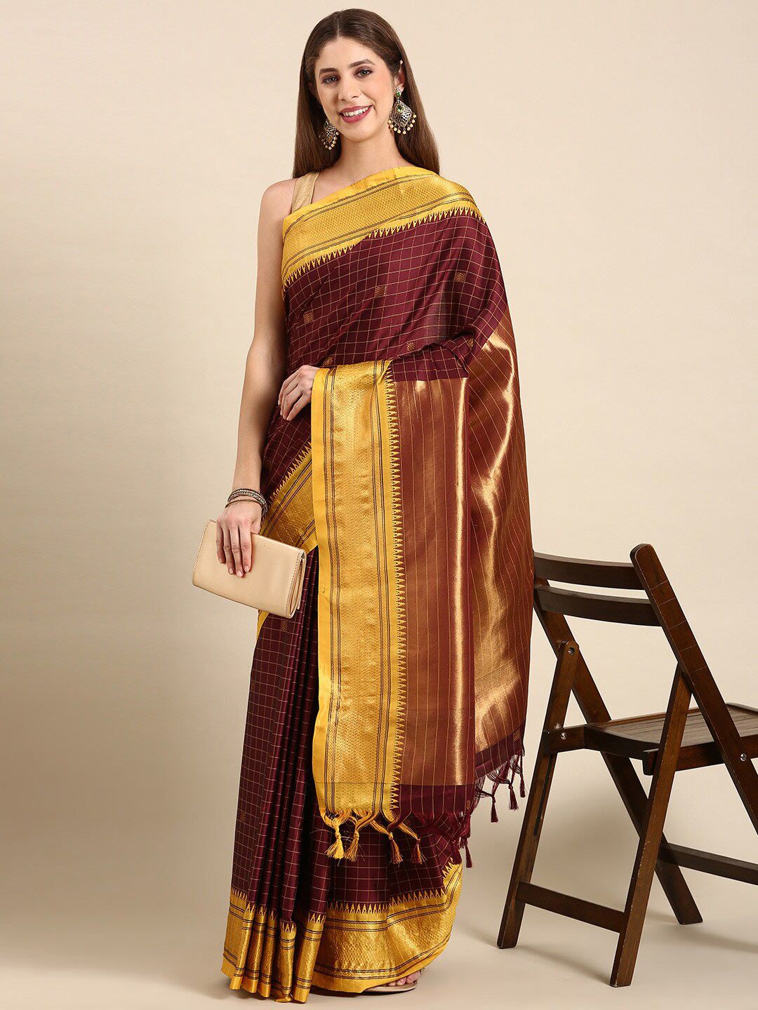 Maroon & Yellow Soft Cotton Silk Regal Charm Saree For Women