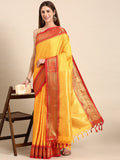 Orange Yellow Red Soft Cotton Silk Sunset Flame Radiance Saree For Women