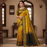 Gold Black Soft Cotton Silk Midnight Grace Saree For Women