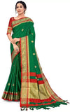 Green & Red Soft Cotton Silk Verdant Ruby Bloom Saree For Women