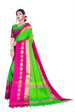 Neon Green and Hot Pink Soft Cotton Silk Electric Fusion Saree For Women
