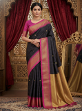 Black And Pink Soft Cotton Silk Blush Noir Elegance Saree For Women