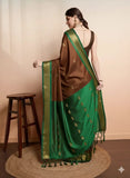 Brown Green Soft Cotton Silk Olive Meadow Essence Saree For Women
