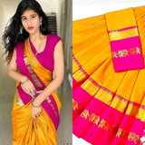 Gold Pink Soft Cotton Silk Blush Symphony Saree For Women