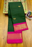 Green Pink Soft Cotton Silk Emerald Rose Touch Saree For Women