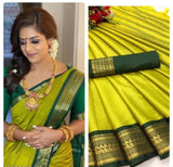 Green Soft Cotton Silk Emerald Serenity Glow Saree For Women