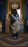 Black And Blue Soft Cotton Silk Mid Night Harmony Saree For Women