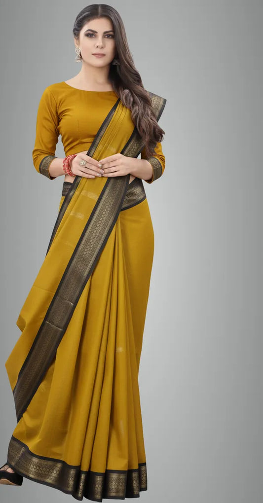 Gold Black Soft Cotton Silk Gilded Onyx Essence Saree For Women