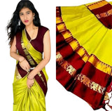 Lemon Green & Brown Soft Cotton Silk Citrus Earth Bloom Saree For Women