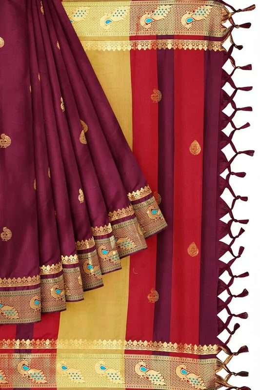 Maroon Soft Cotton Silk Crimson Bliss Saree For Women