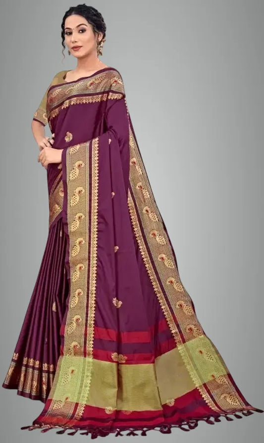 Maroon Soft Cotton Silk Crimson Bliss Saree For Women