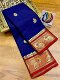 Navy Blue & Red Soft Cotton Silk Nautical Ruby Spark Saree For Women