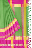 Neon Green and Hot Pink Soft Cotton Silk Electric Fusion Saree For Women