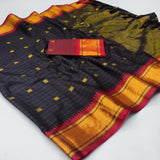 Black And Red Soft Cotton Silk Crimson Shadow Aura Saree For Women