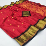Red Black Soft Cotton Silk Scarlet Noir Symphony Saree For Women