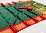 Green Red Soft Cotton Silk Emerald Ruby Blend Saree For Women